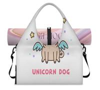 Pug Dog Unicorn Sports Duffel Bag for Women Men Cute Dog Weekend Overnight Bag with Shoe Compartment Shoulder Tote Luggage Bag for Yoga Gym Travel