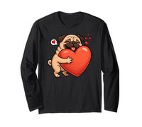 Pug Dog Valentines Day Animal Lover Heart Mom Dad Kids Long Sleeve T-Shirt