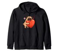 Pug Dog Valentines Day Animal Lover Heart Mom Dad Kids Zip Hoodie