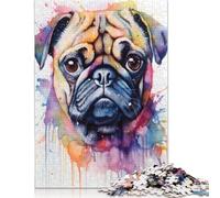 Pug Dog Watercolor Puzzle for Adults And Teenagers 1000 Pieces Puzzle Adult Jigsaw Puzzle for Adults Puzzles 1000pcs (75x50cm)