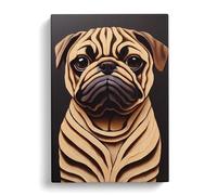 Pug Dog Wood Carving Canvas Print for Living Room Bedroom Home Office Décor, Wall Art Picture Ready to Hang, 30x20 Inch (76x50 cm)