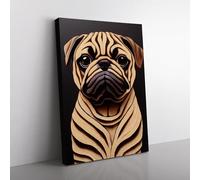 Pug Dog Wood Carving Canvas Wall Art Print Ready to Hang, Framed Picture for Living Room Bedroom Home Office Décor, 76x50 cm (30x20 Inch)