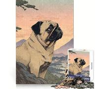 Pug Dog Woodblock Print Jigsaw Puzzles for Adults 1000 Piece Mind Puzzle Slow Enjoy Image Assembly Perfect Present (38x52cm)