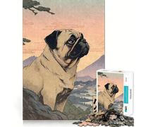 Pug Dog Woodblock Print Jigsaw Puzzles for Adults 1000 Piece Mind Puzzle Slow Enjoy Image Assembly Perfect Present (38x52cm)