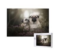 Pug Dogs Family Bokeh Mother And Cub Dogs Pets,1000 Pieces Wooden Jigsaw Family Game Jigsaw Puzzles for Adults Teens Home Decor