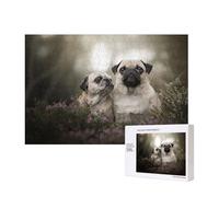 Pug Dogs Family Bokeh Mother And Cub Dogs Pets,300 Pieces Wooden Jigsaw Family Game Jigsaw Puzzles for Adults Teens Home Decor