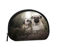 Pug Dogs Family Bokeh Mother and Cub Dogs PetsSmall Makeup Sanitary Napkin Storage Bag,Women's Cosmetic Coin Purse