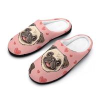 Pug Dogs Head And Love Heart Breathable Slippers Women Slip On Winter Warm House Slippers Shoes Bedroom 7-8(39-40