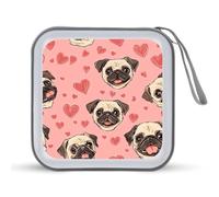 Pug Dogs Head and Love Heart Portable CD Case Holder 48 Capacity Travel DVD Storage Boxs Wallet Bag