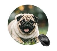 Pug Dogs Mouse Pad Round Computer Mousepad Cute Mouse Pads with Non-Slip Rubber Base Mouse Mat for Laptop Gaming Office Home