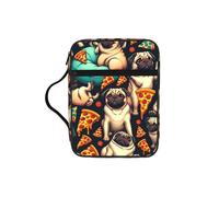 Pug-Dogs-Pizza Bible Cover Case with Handle, Water-Resistant Oxford Fabric Bible Bag Organizer with Zipper Pockets for Church
