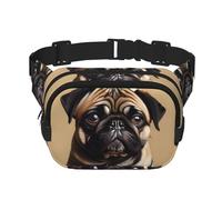 Pug Dogs Print Waist Pack Square Waist Bag Workout Hiking Running Travel Gym Pretty Zipper Fashion