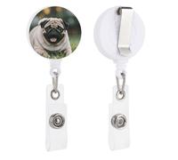 Pug Dogs Retractable Badge Reel - Personalized ID Name Badge Holder with Lanyard Cute Badges Reel Holder Round Nurse Doctor Name Tag Badges Clip for Work