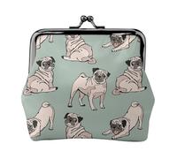 Pug Dogs Sitting, PU Leather Coin Purse, Small Wallets, Change Pouch with Kiss Lock Clasp Buckle, Change Purse