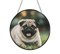 Pug Dogs Stained Glass Window Hanging Sign Suncatcher