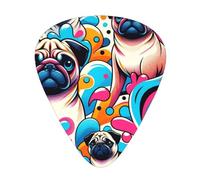 Pug-Dogs-Watercolor-Splash 12 Pack Guitar Picks With 3 Thicknesses And Storage Box, Abs Plectrums For Electric Bass Guitar Players