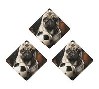 Pug Dogs With Soccer Ball Football Car Air Freshener Hanging Incense Chips 3 Pack Automotive Scented Hanging Sheets Rhombus for Car Home Auto Interior Decor