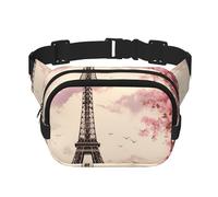 Pug Dogs with Soccer Ball Football Fanny Pack for Women Men Fashion Waist Pack Adjustable Belt Bag for Workout Running Travelling Casual Waist Bag, Romantic Paris Tower, One Size