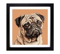 Pug Drawing No.1 Framed Print | 18x18 Inch Black Framed Wall Art | Ready to Hang | Modern Animal Picture | Living Room Bedroom Lounge Office