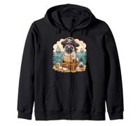Pug Dressed As A Pirate Funny Dog Pug Halloween Zip Hoodie