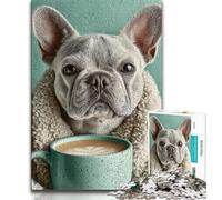 Pug Drinking Coffee Jigsaws Puzzles 1000 Pieces for Adults Gifts,Decompressing Intellectual Educational Toy Great Gifts And Toys (38x26cm)