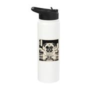 Pug Drinking Iced Coffee Lover Funny Pug Dog Stainless Steel Insulated Water Bottle