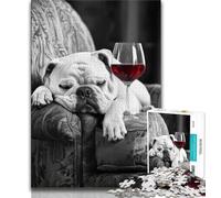 Pug Drinking Red Wine Adult Jigsaw Puzzles 1000 Pieces,Staycation Kill Time Every Piece Is Unique - Challenging Family Fun Game 38x26cm