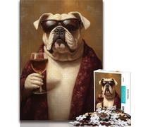 Pug Drinking Red Wine JigsawPuzzle 1000 Pieces for Adults,Challenging To Complete But Fun And Humorous with Matching Poster And Trivia Sheet (38x26cm)