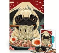 Pug Eating Ramen with Mount Fuji 1000 Piece Jigsaw Puzzles for Adults Jigsaw Smart Game Together Fun Image Assembly Seasonal Gift (38x26cm)