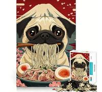 Pug Eating Ramen with Mount Fuji Jigsaw Puzzles 1000 Piece for Teenagers Reason Skill Toy Serene Time Exact Cut Amazing Present (50x75cm)