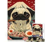 Pug Eating Ramen with Mount Fuji Jigsaw Puzzles 1000 Piece for Teenagers Reason Skill Toy Serene Time Exact Cut Amazing Present (50x75cm)