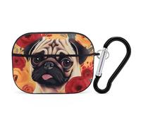 Pug Flower AirPod Pro Case, Anti Scratch Hard PC Cover with Keychain, AirPod Pro 2nd/1st Case Accessories for Women Men, Black-Style