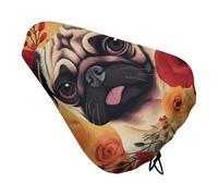 Pug Flower Bike Seat Cover Waterproof Oxford Fabric, Universal Adjustable Bicycle Saddle Cover with Drawstring Easy Install Protective Rain Dust Covers for Women Men