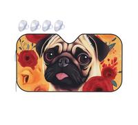 Pug Flower Car Windshield Sun Shade Foldable Car Sun Shade Front Windshield Sunshade Windshield Cover Reflective Sun Visor Keep Your Vehicle Cool for Most Sedans SUV Truck