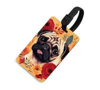 Pug Flower Luggage Tags with ID Card, Durable Travel Bag Tags, Waterproof Name Tag for Suitcases, Backpacks & Travel Cases Black-Style