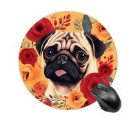 Pug Flower Mouse Pad - Ultra Thin, 7.8 Inch Round Mousepad with Non-Slip Rubber Base, Waterproof Mouse Mat for Office, Gaming
