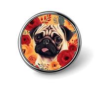 Pug Flower Round Badge for Men Women, Durable & Stylish Lapel Pins, Lightweight Metal Badges for Shirts, Jackets, Hats