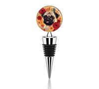 Pug Flower Wine Stoppers, Decorative Zinc Alloy Wine Bottle Stopper, Reusable Silicone Cork for Red/White Wine Bottles - Standard Size