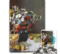 Pug Flowers Still Life Claude Monet Jigsaw Puzzle for Adults, 500 Pieces | Adult Jigsaw Puzzle - defined colour areas for easier piece sorting alone or together.