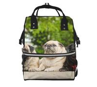 Pug Friendship Bokeh Dogs Pets Friends Pug, Large Capacity Mummy Backpack Diaper Bag Travel Backpack for Outdoor