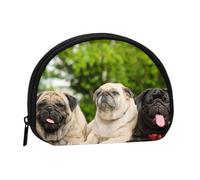 Pug Friendship Bokeh Dogs Pets Friends Pug, Women's Storage Bag Shell Makeup Bag Small Coin Purse Shell Change Pouch