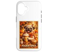 Pug Fun Dog Pet Pumpkin Animal Parody Art Fall Coffee Poster Case for iPhone 16
