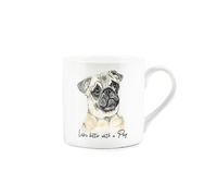 Pug Gift Mug - White Dog Bone China Coffee/Tea Present by Rhiannon Chauncey