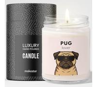 Pug Gifts - Luxury Soy Wax Candle - Vanilla, Jasmine, Sugared Almond - Dogs in Shades - Makester