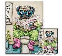 Pug Go Toilet Jigsaw Puzzles for Adults, 1000 Piece Puzzles for Adults Challenging DIY Brain Teaser for Teenagers 26X38CM/10.23x14.96inch
