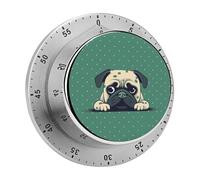 Pug Green Kitchen Timers for Cooking 60 Minute Wind Up Timer, Magnetic Back, Visual Mechanical Timer with Loud Alarm, Manual Countdown Timers for Classroom Home Gym Tanning