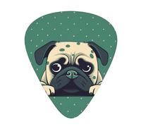 Pug Green Polka Dot 12 Pack Guitar Plectrums With Storage Case, 0.46/0.71/0.96mm, Including Thin, Medium Thick Guitar Plectrums For Electric Guitars Bass Ukulele