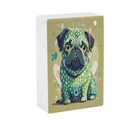 Pug Green Polka Dot Cigarette Case Stylish Lightweight Pocket Holder Case for Smoke Waterproof Cigarette Dispenser Cigarettes Accessories for Outdoor Camping Hiking