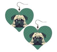 Pug Green Polka Dot Leather Earrings for Women Heart Earring Lightweight Dangle Earrings Jewelry Gifts