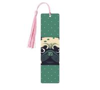 Pug Green Polka Dot Wood Bookmark for Book Lovers Birthday Teachers Gift, Handmade Craft Book Marks Ornaments with Tassel Exquisite Reading Page Markers for Men Women